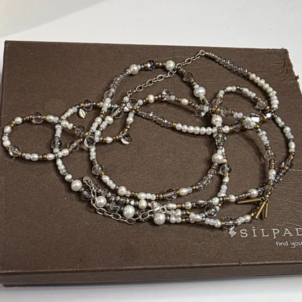 SILPADA‎ Stardust 54 Sterling Silver Brass Pearl Crystal Beaded Necklace - Picture 12 of 12